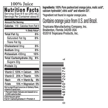 tropicana apple juice nutritional information