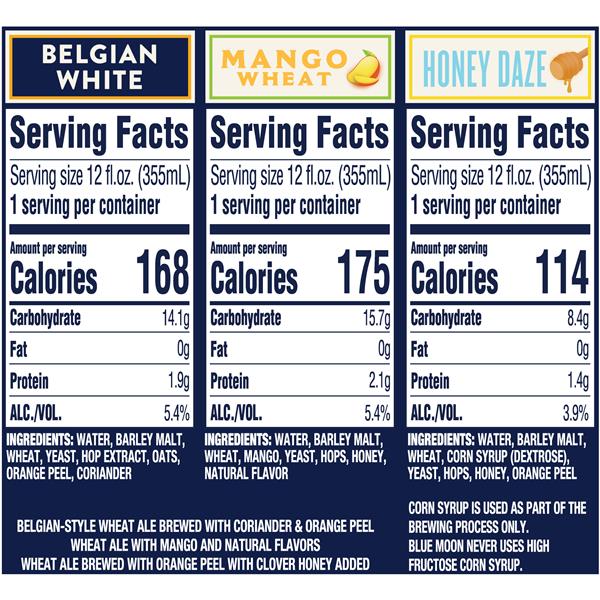 Blue Moon Variety Share Pack Variety 12pk Belgian White Mango Wheat Honey Daze Hy Vee Aisles Online Grocery Shopping