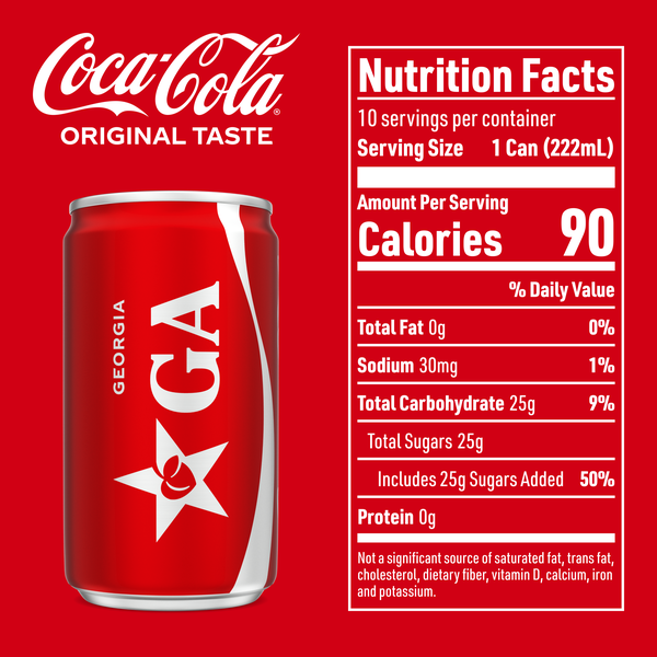 Coca-Cola Soda Soft Drink Fridge Pack Mini Cans, 7.5 fl oz, 10