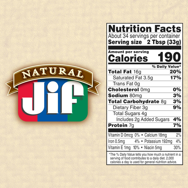 Jif Natural Creamy Peanut Butter Spread – Contains 90% Peanuts