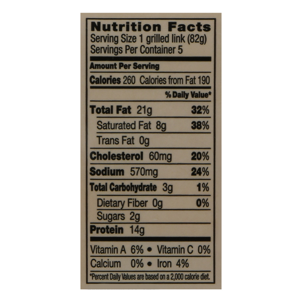 Calories in Evergood Louisiana Hot Links and Nutrition Facts