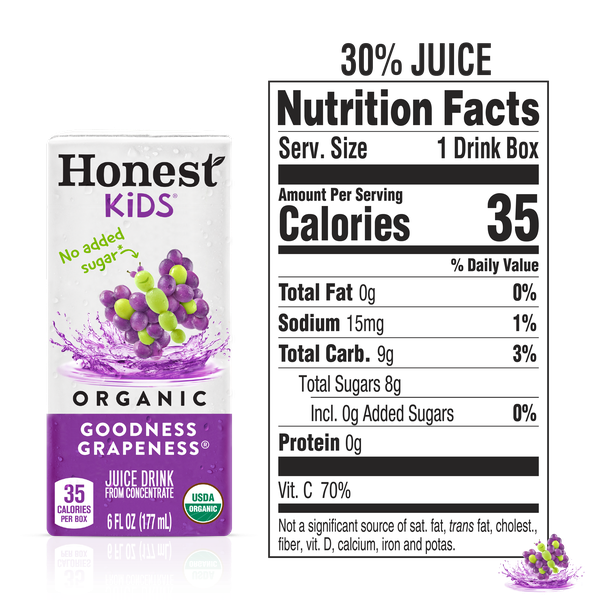 Honest Kids Goodness Grapeness Organic Juice Drink Cartons, 6 fl