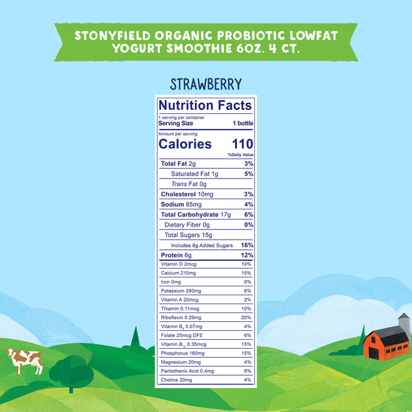 Stonyfield Organic Probiotic Strawberry Lowfat Yogurt Smoothies 4-6 Fl ...
